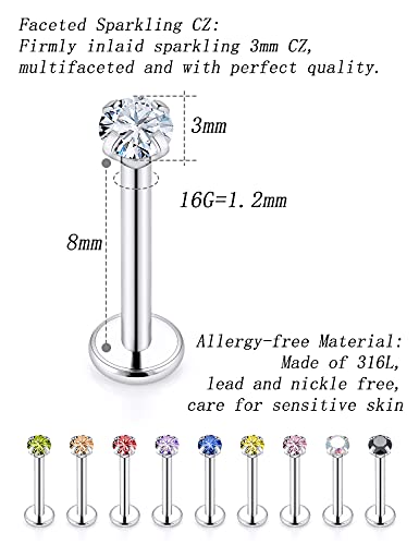 16G Internal Thread Flat Back Earrings Nose Studs 316L Surgical Steel Medusa Labret Monroe Lip Ring Tragus Forward Helix Conch Cartilage Lobe Earrings Stud Piercing Jewelry For Women Men2