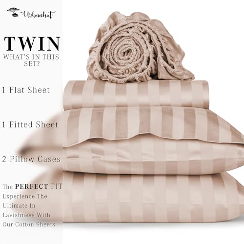 URBANHUT 800 Thread Count Egyptian Cotton Damask Striped Twin Size Sheets Set (4 Pc) - Ultra Soft & Smooth, Sateen Weave Twin Size Bed Sheets, Luxury Hotel Sheets with 16" Deep Pocket - Blush Pink