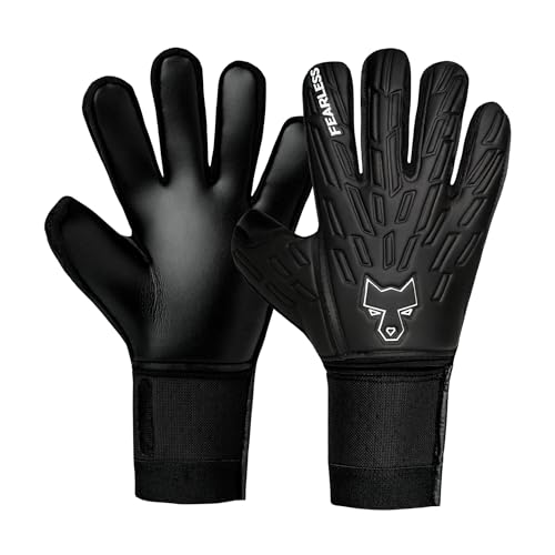 FEARLESS GOALKEEPERS Wolf V Onyx 2.0 - Guantes de Portero Adulto y niño - Guantes Portero fútbol con látex alemán - Agarre Antideslizante - Corte Negativo - Ajuste Tipo Segunda Piel