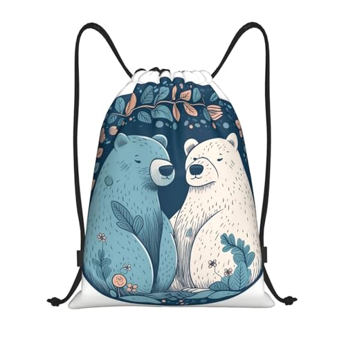 Drawstring Bag Lightweight Small Gym Bag for Women Bear Pattern Soccer Backpack for Sports Travel