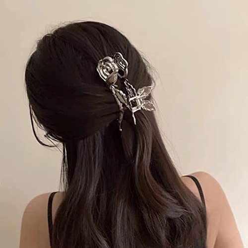 Silver Hair Clips Large Rose Shape Hair Claw Clip Metal Hair Jaw Clamps French Nonslip Hair Catch Clip Gold Hairpin Hair Accessories For Thin Hair Thick Hair Lady Barrette #TOP4
