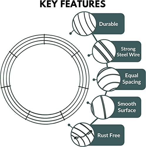 Upstout Pack Of 5 Wire Wreath Frame (14 Inch) With 25 Twist Ties – Round Metal Wreath Form For Crafts & Floral Decorations On Weddings Christmas Home Party Celebrations, Dark Green #TOP2