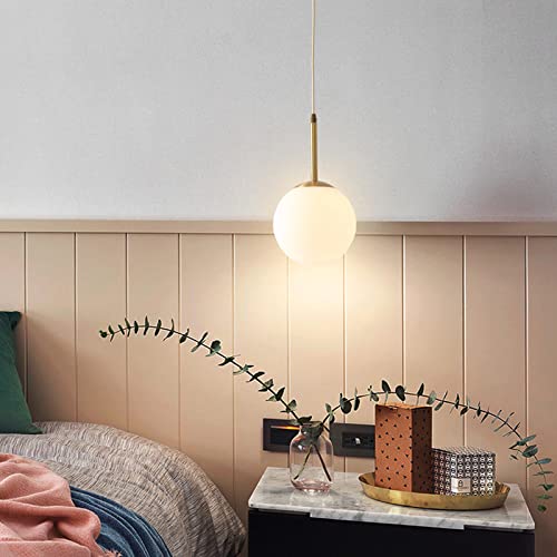 Suspension avec Abat-Jour en Verre E14 Luminaire Cuivre pour Chambre