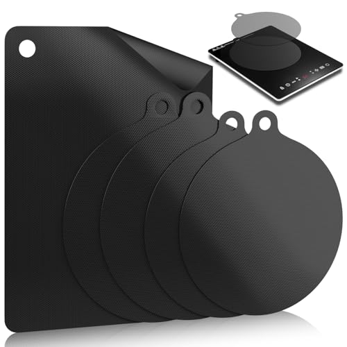 5 Stück Induktionsschutzmatte Set, Hitzebeständige Silikon Schutzmatte Herdabdeckung für Induktionskochfelder, Induktionsfeld Schützt vor Kratzern & Verschmutzungen | Einfach zu reinigen, Schwarz