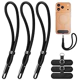 SHANSHUI Hand Wrist Strap Lanyard, 3 Pack Adjustable Cell Phone Lanyard Strap, Hand Wrist Strap Lanyard with 3x Tether Tabs for Smartphones-Black