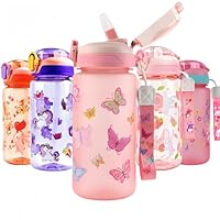 MHwan Trinkflasche Kinder, 600ml Robuste und Bruchsichere, Trinkflasche Auslaufsicher mit Strohhalm, BPA-Frei, Tragbare und Schöne Kinder Wasserflasche Geeignet für Schule Reisen