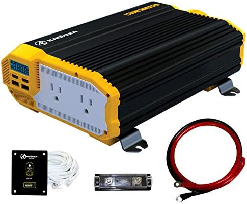 Krieger 1100 Watt 12V Power Inverter Dual 110V AC Outlets, Installation Kit Included, Automotive Back Up Power Supply For Blenders, Vacuums, Power Tools - ETL Approved Under UL STD 458
