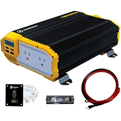 Krieger 1100 Watt 12V Power Inverter Dual 110V AC Outlets, Installation Kit Included, Automotive Back Up Power Supply For Blenders, Vacuums, Power Tools - ETL Approved Under UL STD 458 Cover