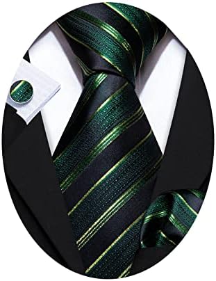 Barry.Wang Striped Men Ties Set Silk Necktie Handkerchief Cufflinks