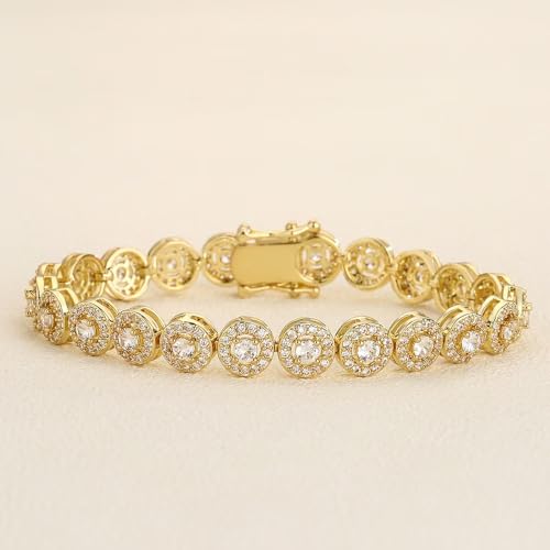18K gold women's tennis bracelet, 18K gold/white gold inlaid moissanite bracelet, round rock sugar moissanite diamond bracelet3