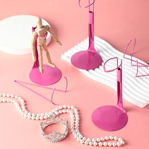 Image of Yaocom 12 Pcs Action Figure Stand Action Figure Display Holder with Expandable Waist Wire for 8 inch to 12 inch Model Bear Display Rack(Rose Pink)