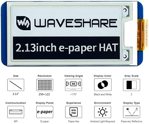 Image of Waveshare 2.13inch E-Ink Display HAT Rev2.1 Black,White Two-Color 250x122 Pixel E-Paper Screen LCD for Raspberry Pi 4B /3B+ /3B /2B /Zero /Zero W /Zero WH and Jetson Nano SPI Interface