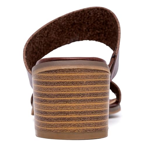 Sugar Women's Heeled Two Band Slide Sandal: Square Open Toe, Low Block Chunky Heels, Slip-On Comfort - Halo3