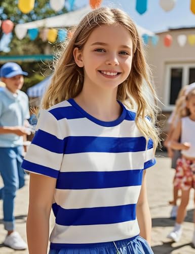 COSLAND Boys and Toddlers' Short Sleeve Striped T-Shirt, Cotton, Kids' Crew Neck Tee, 2T-Large4