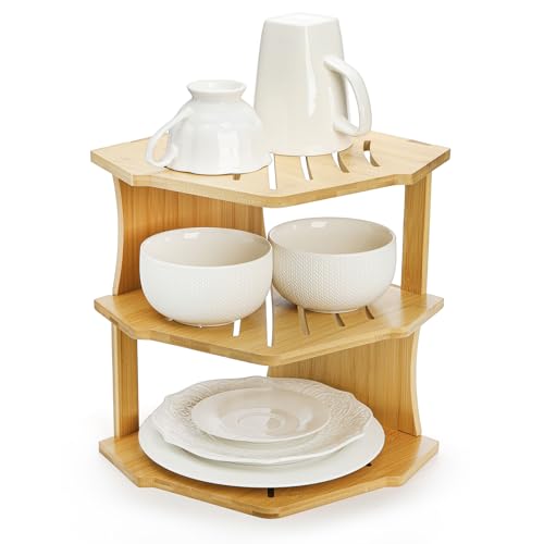 Frcctre 3 Tier Kitchen Corner Shelf Rack, Bamboo Corner Shelf Stand...