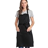 [BIGHAS] 首掛け シンプルエプロン 透けない ホコリが付きにくい 汚れにくい シワになりにくい 男女兼用 全12色 (ブラック)