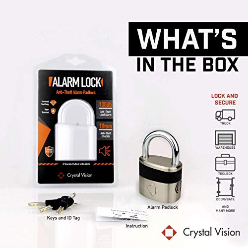 Image of Crystal Vision Anti-Theft Loud 130db Alarm Padlock and Bike U Lock Combo