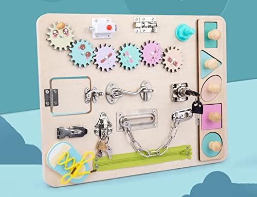 Wooden Busy Board for Toddlers Montessori Sensory Board Toys Portable Locks Latches Board Children Preschool Learning Activities Board Toy Kids Baby Early Educational Toys for 1-2 Years Old