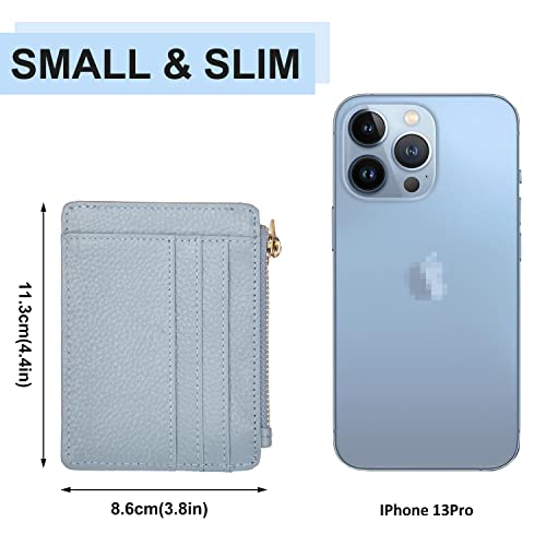 Image of Womens Slim RFID Credit Card Holder Mini Front Pocket Wallet Coin Purse Keychain (Lichee Light Blue)