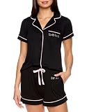bebe Womens Pajama Sets Button Down Shirt and Shorts Sleepwear Lounge PJ Sets (Black, Medium)