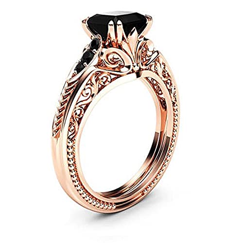 925 Sterling Silver Shiny Full Diamond Black Gemstone Ring Cubic Zirconia Rings CZ Diamond Ring Eternity Engagement Wedding Band Ring for Women (Golden, US Code 8)