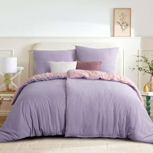 RUIKASI Bettwäsche 135x200 Lavendel Rosa 4teilig - Wendebettwäsche...