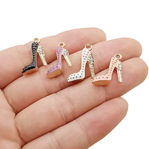 Sailanzi 32pcs Mixed Gold Plated Enamel Women Makeup 3D Fashion High Heel Shoe Charms Pendants for Jewelry Making(M420)