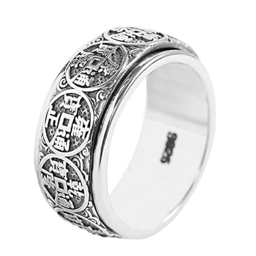 Attract Wealth Ring, Five Emperors Money Ring, Feng Shui Good Luck Rings, 925 Sterling Silver Mantra Amulet, Vintage Rotatable Blessing Rings, Personalized Jewelry