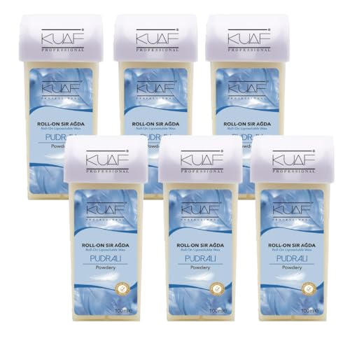Kuaf Professional Roll on Wax Cartridge for Hair Removal, Hair Removal Roll-On, Wax Cartridge Roller for Legs and Arms, Depilatory Wax, Pack of 6 - White Powdered