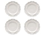 Gracie China, Victorian Rose Collection, 8-Inch Dessert Plate, White Fine Porcelain, Set of 4