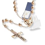 ADALUNA Virgen Guadalupe Rosary 14k Gold laminated, Jesus Christ cross, Virgin Mary Y necklace, Mexico Religious Catholic Jewelry Prayer Beads, Baptism Wedding First communion godfather godmother