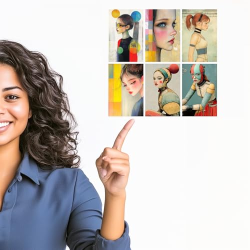 Image of SiddArtify Modern Portrait Wall Art Prints Set - Fashion Illustration Poster Decor for Living Room Bedroom Office - Set of 2-4x6 Inch - Board (Pack of 6) - Sticker (Pack of 6)