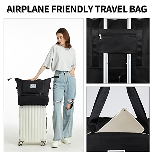 Zgwj Travel Duffel Tote Bag,Waterproof Shoulder Weekender Bag For Women And Men Swim Sports Travel Gym Bag,Foldable And Expandable Bag Lightweight And Easy Carry On Black thumb #4
