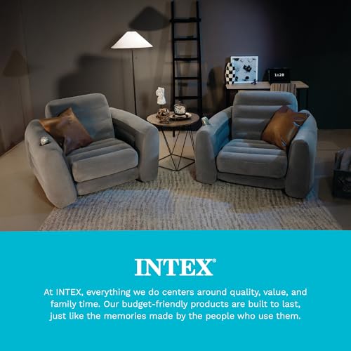 Image of Intex Inflatable Pull-Out Sofa: Velvety Surface, 2-in-1 Valve, Cupholder, 46 inch x 88 inch x 26 inch - Blow-Up Couch and Folding Queen Size Air Mattress Bed
