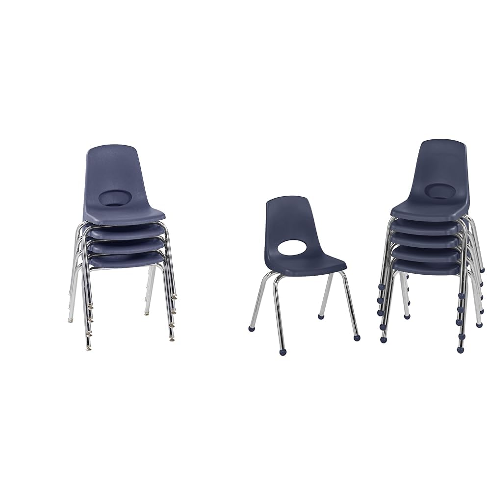 Factory Direct Partners 10384-NV 18" School Stack Chair, Stacking Student Seat & 10367-NV 16" School Stack Chair, Stacking Student Seat