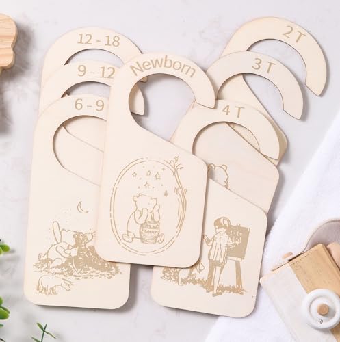 Image of Spelable 11pcs Bear Wooden Baby Closet Dividers | Double-Sided Newborn to 4T Baby Clothes Dividers for Closet | Nursery Decor Hanger Size Organizer, Nursery Organization