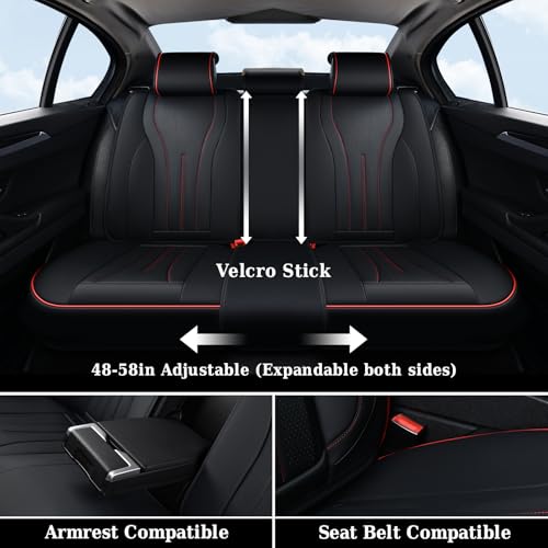 Image of Coverado Car Seat Covers Full Set, Leather Seat Covers for Car, Waterproof Seat Covers, Automotive Seat Cushions, Breathable Car Seat Protector Universal for Most Sedans, Trucks, SUV (Black &Red Line)