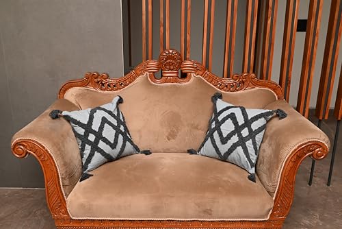 Image of TIB Premium Boho Decorative Throw Cushion Covers, 16 x 16 cm, Set of 2, Cotton. (Grey Cross)