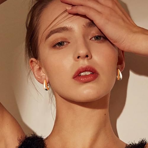 Gacimy Chunky Gold Earrings for Women, Teardrop Earrings with 925 Sterling Silver Post, 14K Gold Statement Drop for Women2
