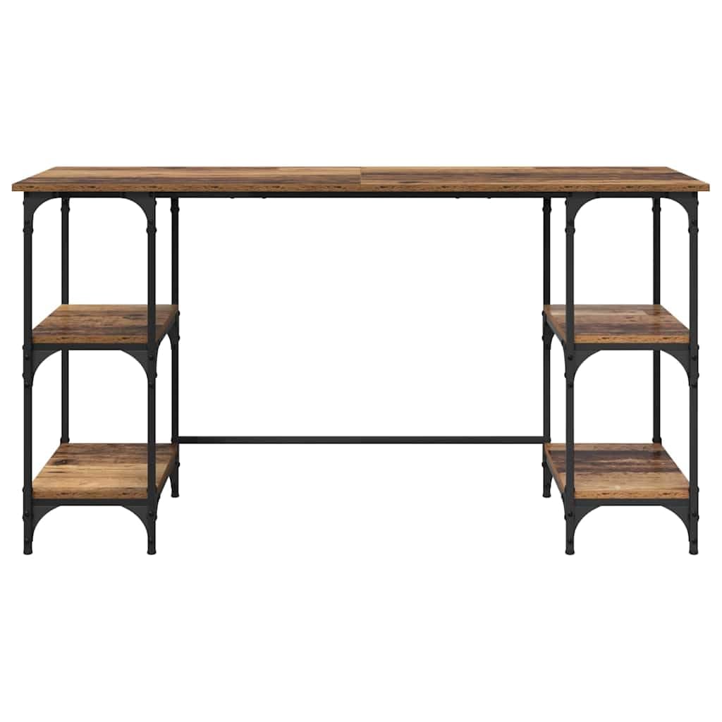 Scrivania con mensola in legno anticato, 140 x 50 x 75 cm, struttura in metallo, stabile, per ufficio, casa, ufficio, con spazio e ripiano per computer, PC, laptop, monitor da gioco