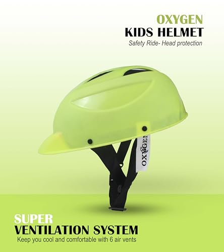 Image of OXYGEN Kids Helmet Adjustable Cycle Helmet Bicycle Helmet for Kids Age 3 to 8 Years Lightweight ABS Shell EPS Foam Shock Absorbent Ventilated Helmet for Cycling Skating Scootering Neon Yellow