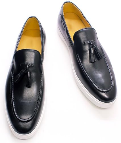 Santimon Mens Casual Shoes Tassel Loafers Slip On Dress Shoes Genunie Leather Flat Mocasines Fashion Business Modern Penny Loafers Comfortable Tuxedo Shoes for Men4