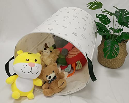 Image of Round Star Pattern Laundry Hamper Storage Basket Fabric Material Storage Hamper Organization Basket, Storage Bin, Gift Box with Handles for Room