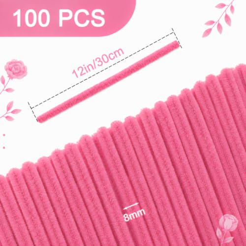 Image of YUNAMI 100 Pcs Pink Pipe Cleaners for DIY Craft Flowers - Fuzzy Chenille Stems & Fluffy Sticks for Arts & Crafts, Creative School Projects, Kids Craft Supplies, Home & Party Decor (Rose Pink, 100)