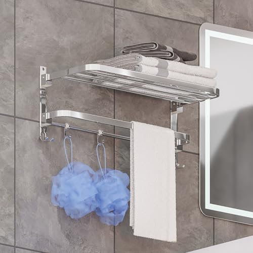 Image of Towel Rack for Bathroom, Shelf for Wall with Towel Hooks, Towel Rack, Kitchen Accessories Items Wall Mounted for Heavy-Duty Elegance (Chrome, 18 Inch)