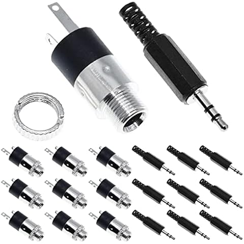 DAOKAI 10 Pcs 3.5mm Stereo Jack Panel Mount Nickel Plated Female Audio Connector PJ-392 Audio Socket for Headphone/Audio/Video with 3.5mm TRS Male Plug Cover