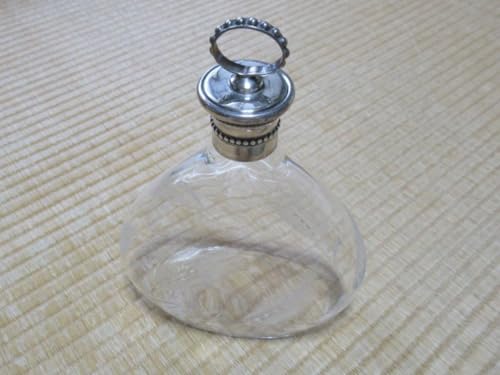 未使用 大正時代 フランス製◆フタ付近純銀製 麦模様手磨き切子 デキャンター 未使用 大正時代 フランス製◇フタ付近純銀製 麦模様手磨き切子