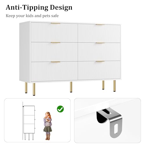 GarveeHome 6 Drawers Dresser for Bedroom, Fluted Dresser Chest of Drawers with Handle, Wood Modern Dressers for Closet, Bedroom Furniture Storage Organizer for Living Room, Hallway
