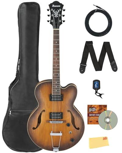 Ibanez AF55 AF Artcore Hollow Body Electric Guitar - Tobacco Flat Bundle with Gig Bag, Tuner, Strap, Cable, Austin Bazaar Instructional DVD, and Polishing Cloth