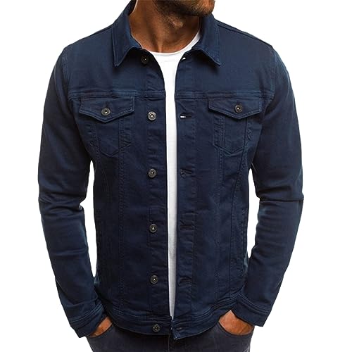 Spring And Autumn Solid Color Denim Jacket Men Lapel Neck Single-Breasted Coat Male Slim Fit Casual Multi-Pocket Top